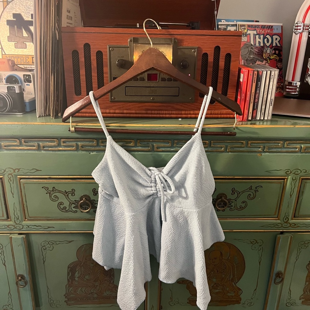 Gaze Cream Sleeveless Camisole with Tie Front Peplum